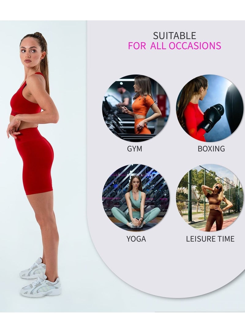 Bernessi Turkiye Nylon Women's High Waisted Biker Shorts Sport Legging Shorts Workout Cycling Athletic Running Yoga Gym Volleyball for Ladies with Tummy Control Textured Scarlet Red  - Image 4