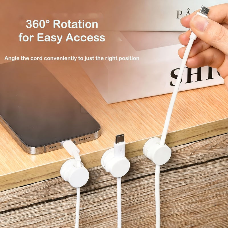 6pcs 360 Degree Rotating Spring Cable Management Desk Cable Organizer Strong Adhesive Cable Clips Desktop Additions Adjustable Cable Holders For Nightstands Home Office And RV White - Image 3