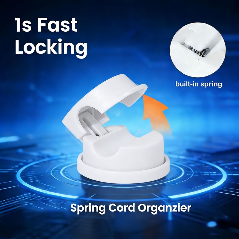 6pcs 360 Degree Rotating Spring Cable Management Desk Cable Organizer Strong Adhesive Cable Clips Desktop Additions Adjustable Cable Holders For Nightstands Home Office And RV White - Image 2