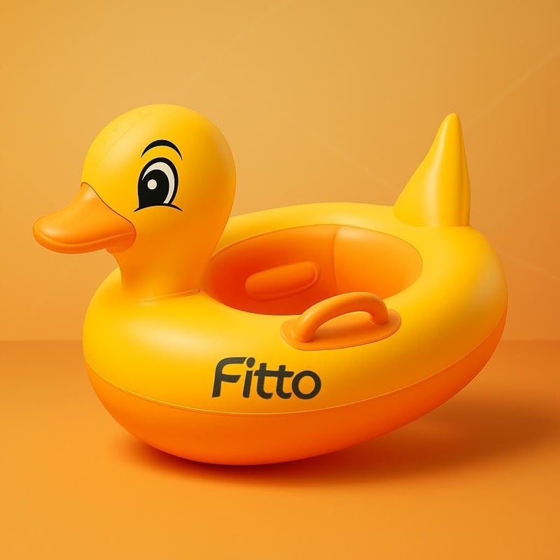 FITTO طوف سباحة للأطفال على شكل بطة - قارب قابل للنفخ لحلقة سباحة للأطفال مع مقبضين ودعم للخصر - Image 3