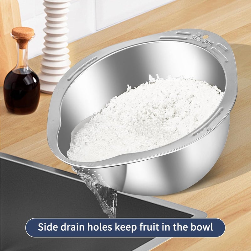 GIUOIDUORice Washer Strainer Bowl 4in1 Washing Bowl for Quinoa Stainless Steel Rinser With Side Drainers Small Colander for Cleaning Fruits Vegetables and Beans Versatile Kitchen Tool - Image 5