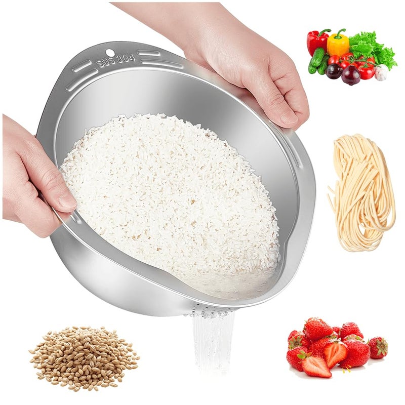 GIUOIDUORice Washer Strainer Bowl 4in1 Washing Bowl for Quinoa Stainless Steel Rinser With Side Drainers Small Colander for Cleaning Fruits Vegetables and Beans Versatile Kitchen Tool - Image 1