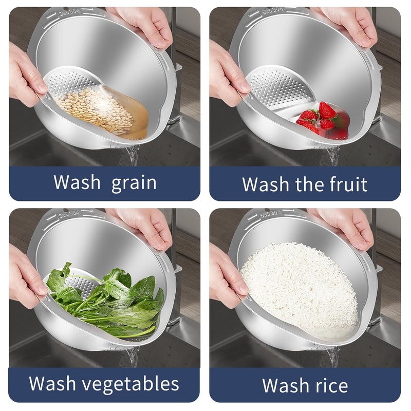 GIUOIDUORice Washer Strainer Bowl 4in1 Washing Bowl for Quinoa Stainless Steel Rinser With Side Drainers Small Colander for Cleaning Fruits Vegetables and Beans Versatile Kitchen Tool - Image 2