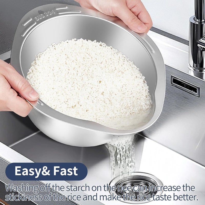 GIUOIDUORice Washer Strainer Bowl 4in1 Washing Bowl for Quinoa Stainless Steel Rinser With Side Drainers Small Colander for Cleaning Fruits Vegetables and Beans Versatile Kitchen Tool - Image 3