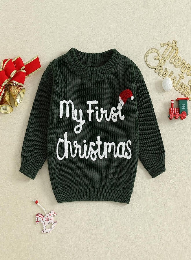 MoZiKQin Baby Christmas Outfit Boy Girl First Christmas Sweater Infant Toddler Knit Ugly Sweaters Fall Winter Clothes (Christmas Hat-Green, 9-12 Months) - Image 3