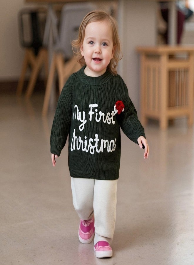 MoZiKQin Baby Christmas Outfit Boy Girl First Christmas Sweater Infant Toddler Knit Ugly Sweaters Fall Winter Clothes (Christmas Hat-Green, 9-12 Months) - Image 2