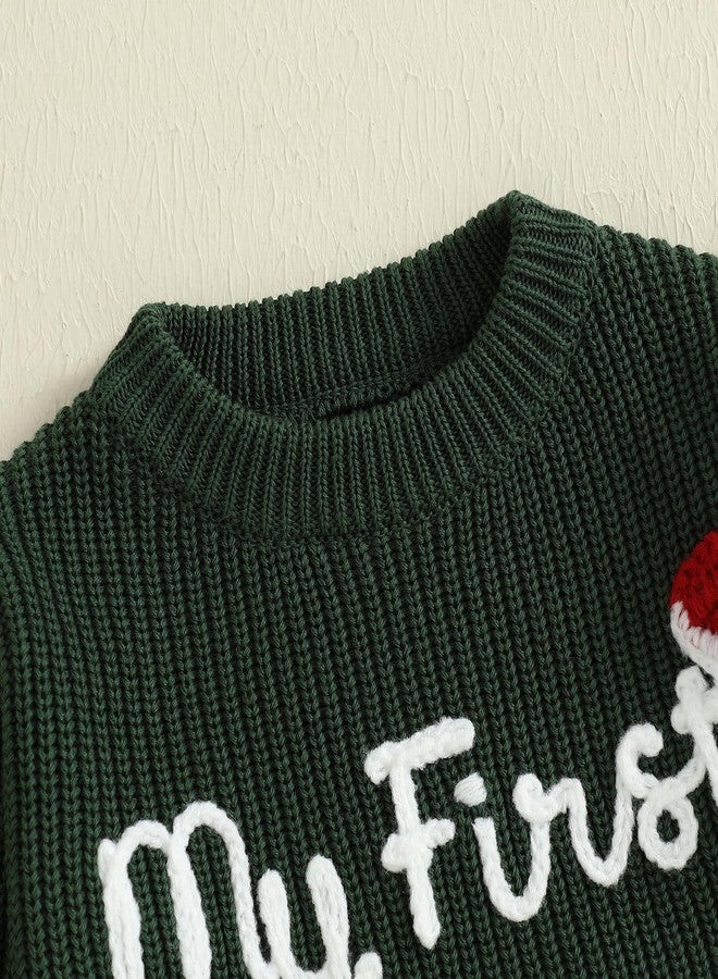 MoZiKQin Baby Christmas Outfit Boy Girl First Christmas Sweater Infant Toddler Knit Ugly Sweaters Fall Winter Clothes (Christmas Hat-Green, 9-12 Months) - Image 4