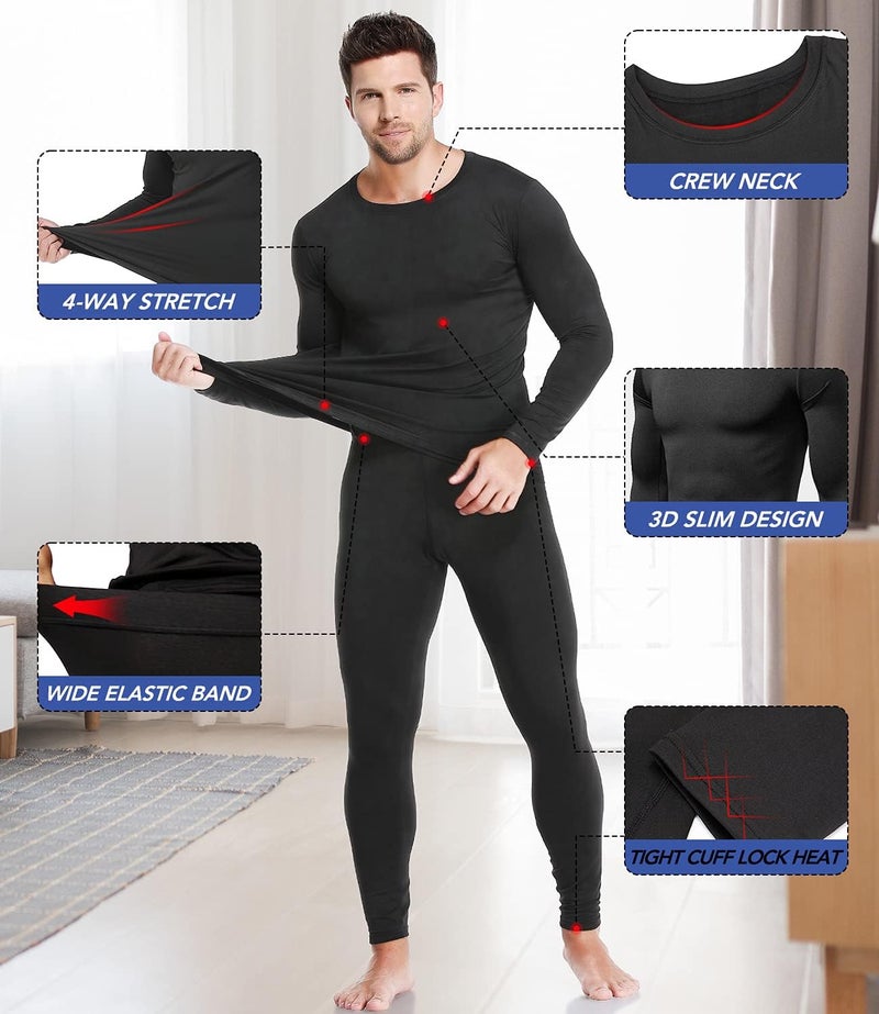 TEEPIRE 2Pack Mens Thermal Underwear Set with Lightweight Ultra Soft Fleece Lined,Long John Set, Skiing Base Layer - Image 2