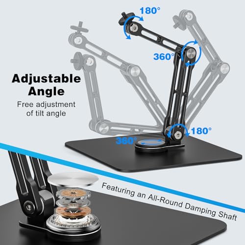 JUBOR Mic Stand Desk, 360° Rotatable Desktop Microphone Stand, Max Load 4.4 lb, Adjustable Microphone Desk Stand Mount with 1/4“ 3/8“ 5/8” Screw and 2 Mic Clip, for Recording Podcasting Streaming Studio - Image 3