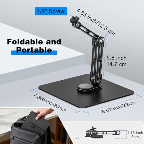JUBOR Mic Stand Desk, 360° Rotatable Desktop Microphone Stand, Max Load 4.4 lb, Adjustable Microphone Desk Stand Mount with 1/4“ 3/8“ 5/8” Screw and 2 Mic Clip, for Recording Podcasting Streaming Studio - Image 2