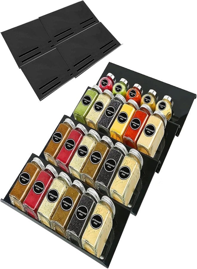 FEELING MALL 4 Tier Spice Organizer Shelf for Kitchen Drawer Display, Kitchen Spice Rack Tray for Drawer | Expandable Spice Rack Drawer Organizer for Kitchen Cabinets-4Pcs, Black - Image 1