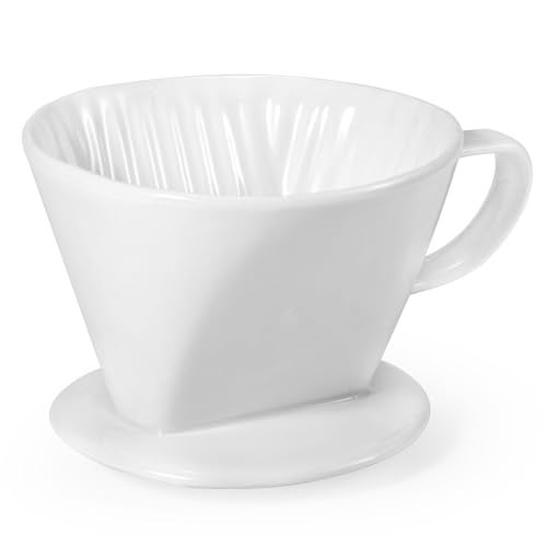 Noarixa Pour Over Coffee Dripper Ceramic Pour Over Coffee Maker with 3 Holes Flat Bottom Easy Manual Brew Maker Porcelain Slow Filter Cone for Travel Camping Office Home White