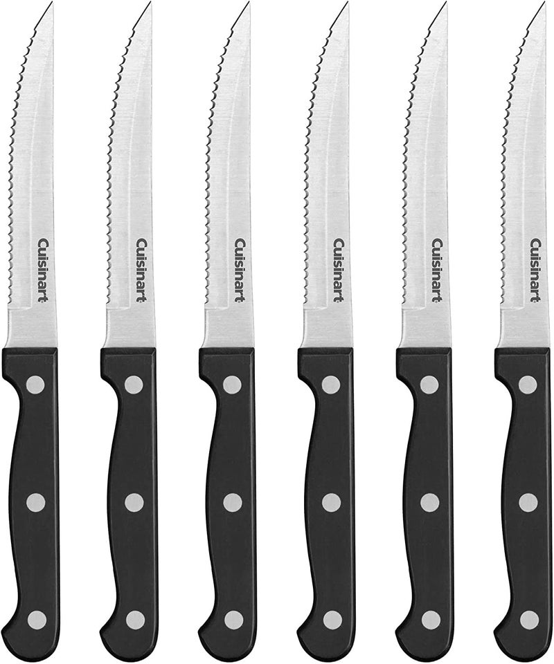 Cuisinart Knife Set, 6pc Steak Knife Set with Steel Blades for Precise Cutting, Lightweight, Stainless Steel & Durable, C77TR-6PSK, Black - Image 1
