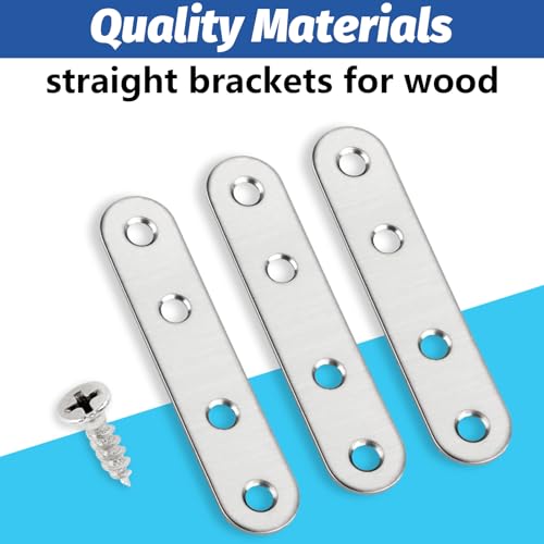 VinBee 12Pcs Flat Straight Brace Brackets with Screws 3 Inch Stainless Steel Mending Plates for Wood Fixing Connector Straight Repair Fixing Brackets Heavy Duty - Image 3