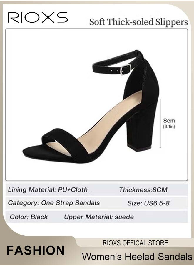 RIOXS Women's Chunky Block Heels with Anti-slip Outsole, Open-toe Ankle Strap 8cm Heeled Sandals, Suitable for Parties, Weddings, Daily Wear and Various Occasions, Perfect for Elevating Style and Confidence  - Image 5