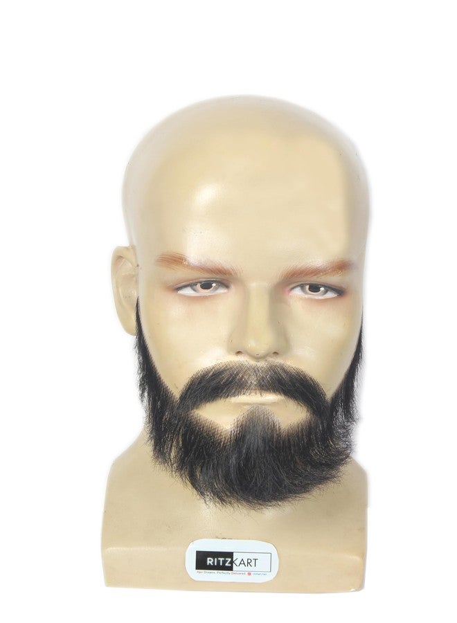Ritzkart Fake Beard for Men - 100% Human Hair Natural Look Real Hair Beard & Moustache Kit for Adults Reusable Beard for Acting Costume Drama Cosplay & Makeup Use (BigSizeMenBeardHH) - Image 2