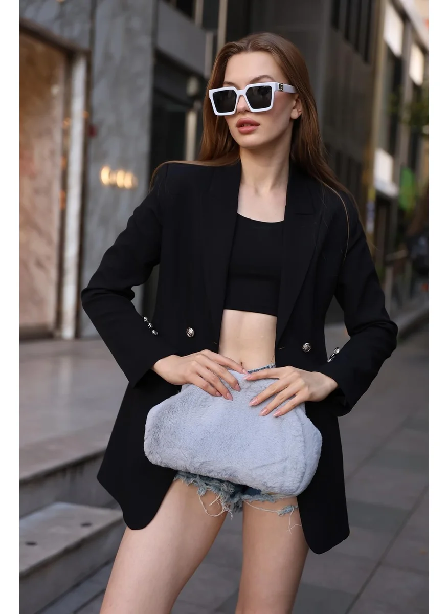 باهلس Women's Gray Soft Plush Clutch Bag