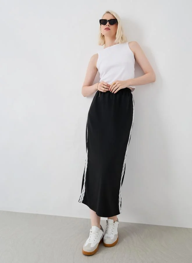 تايك تو Take Two Side Lace Detail Straight Fit Midi Skirt