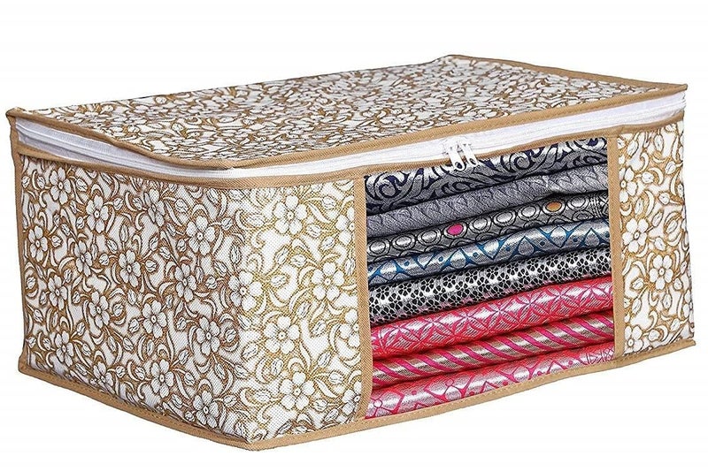 Perpetual Saree Organizer For Wardrobe -Large Size Foldable Saree Covers With Zip, Multipurpose Storage Bag For Suit, Lehanga, Dress Packing With Transparent Window Pack of 3 Pcs. (Be3mo) - Image 2