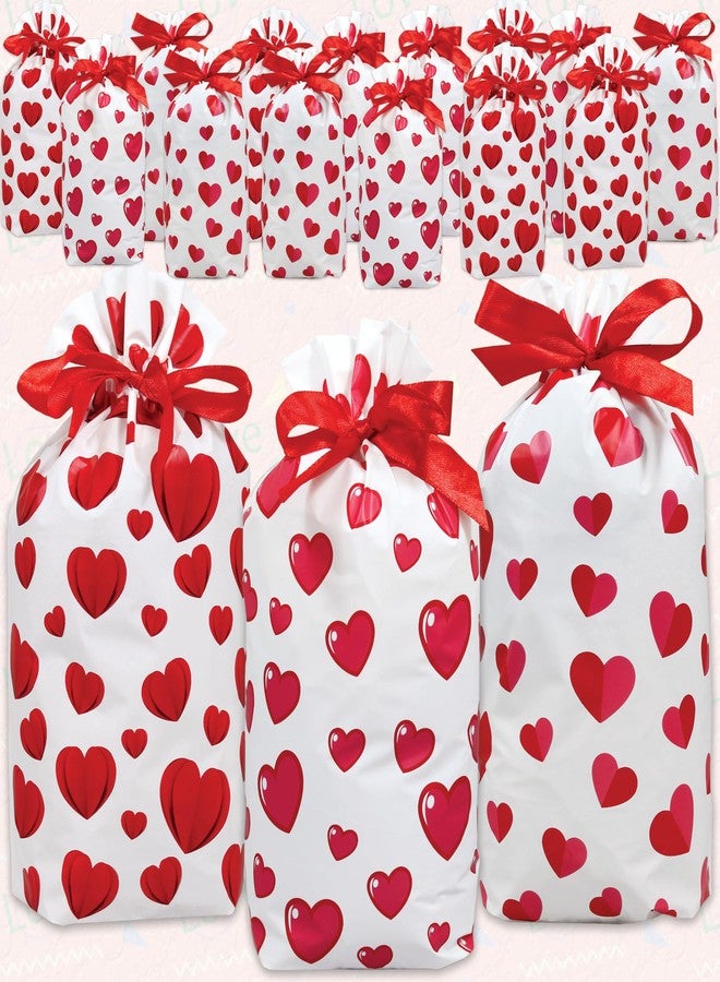 BASHOUT Valentines Day Drawstring Treat Bags | 36 Pcs Valentines Day Party Pack | 6” x 9” Drawstring Candy and Gift Pouches | 3 Adorable Valentines Heart Designs | Office, Classroom Party Goodie Bags - Image 1