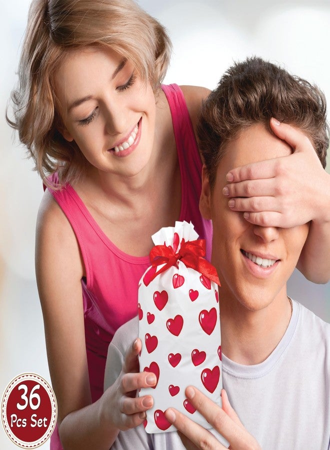 BASHOUT Valentines Day Drawstring Treat Bags | 36 Pcs Valentines Day Party Pack | 6” x 9” Drawstring Candy and Gift Pouches | 3 Adorable Valentines Heart Designs | Office, Classroom Party Goodie Bags - Image 3