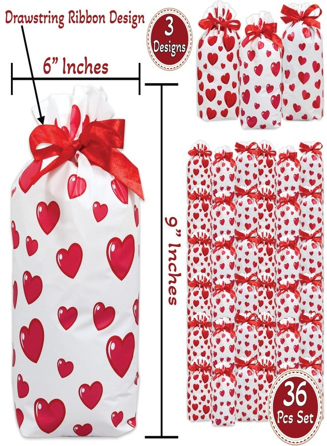 BASHOUT Valentines Day Drawstring Treat Bags | 36 Pcs Valentines Day Party Pack | 6” x 9” Drawstring Candy and Gift Pouches | 3 Adorable Valentines Heart Designs | Office, Classroom Party Goodie Bags - Image 2
