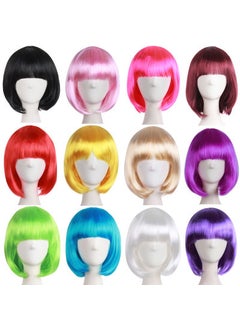 Wig womens short straight hair colorful multi-color BOBO head performance realistic pear flower head straight bangs cosplay wig Orange Yellow