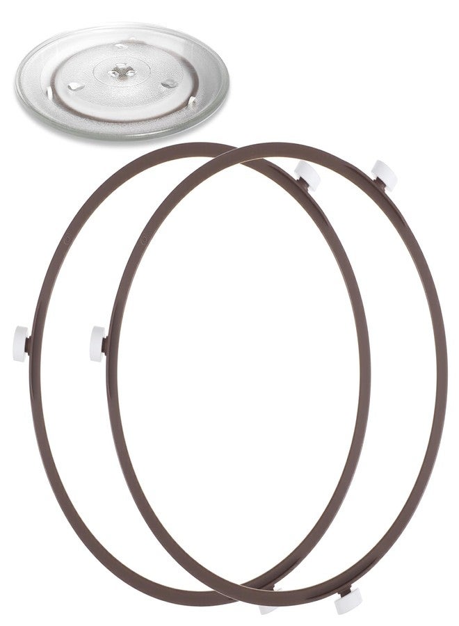 Yolev 2Pcs 7in Microwave Turntable Ring with 1.4cm Rollers Microwave Oven Tray Support Brown Microwave Ring for Turntable 9.65-10.63in Glass Plates - Image 1