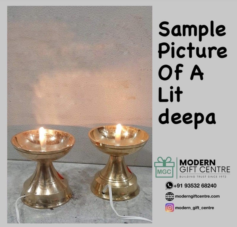 Bhimonee Decor | Pure Brass Neeranjan Electric Gold Bulb Lights Diya | Deep | Deepak for Pooja | Puja | Mandir | Diwali Festival Decoration | Pair - Image 4
