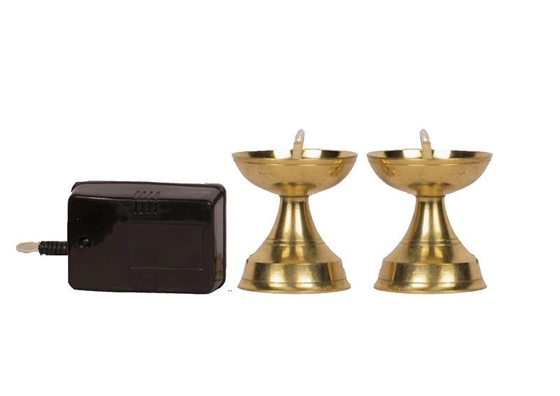 Bhimonee Decor | Pure Brass Neeranjan Electric Gold Bulb Lights Diya | Deep | Deepak for Pooja | Puja | Mandir | Diwali Festival Decoration | Pair - Image 5