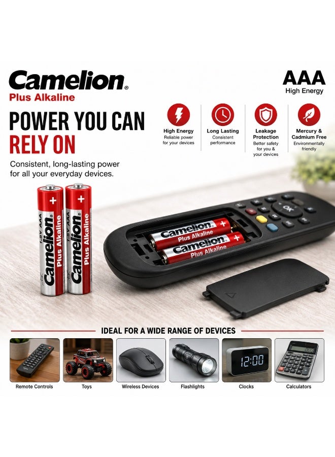 Camelion AAA Alkaline Batteries 2 Pack, 1.5V Long Lasting Triple A Battery for Remote Controls, Wireless Mouse, Toys, Clocks & Home Electronics - Image 3