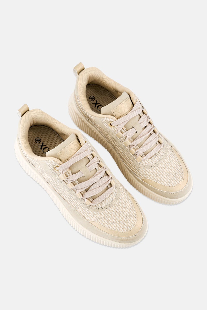 XOXO Women Lace Up Casual Shoes, Beige - Image 2