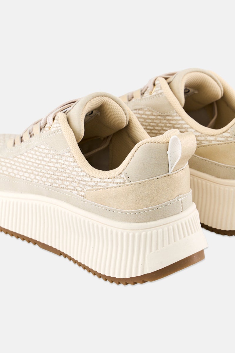 XOXO Women Lace Up Casual Shoes, Beige - Image 3