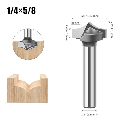 WSOOX 4PCS Point Cutting Round Over Bit Set with 1/4" Shank Carbide Router Bits for Woodworking Carving Cutting Diameter:1/2",5/8",3/4",7/8" - Image 3