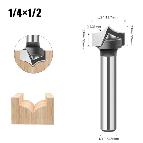 WSOOX 4PCS Point Cutting Round Over Bit Set with 1/4" Shank Carbide Router Bits for Woodworking Carving Cutting Diameter:1/2",5/8",3/4",7/8" - Image 2