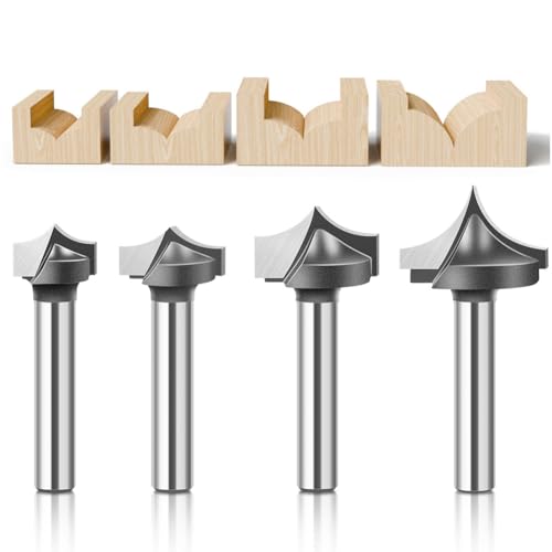 WSOOX 4PCS Point Cutting Round Over Bit Set with 1/4" Shank Carbide Router Bits for Woodworking Carving Cutting Diameter:1/2",5/8",3/4",7/8" - Image 1