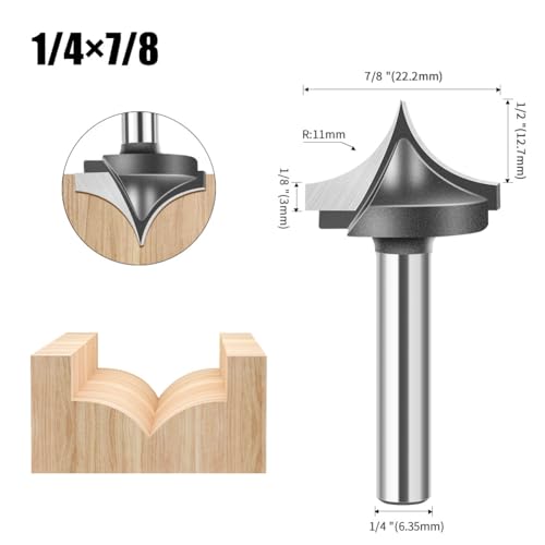 WSOOX 4PCS Point Cutting Round Over Bit Set with 1/4" Shank Carbide Router Bits for Woodworking Carving Cutting Diameter:1/2",5/8",3/4",7/8" - Image 5