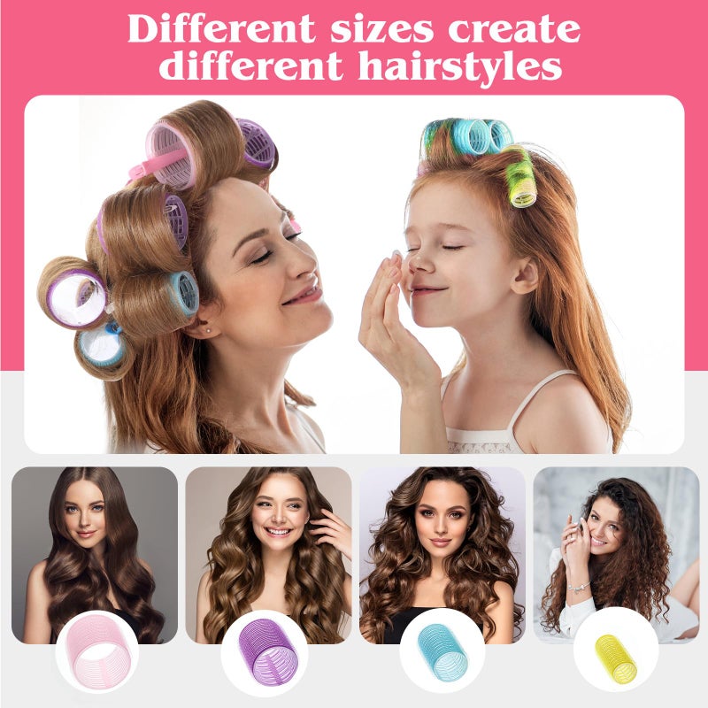obeoby 4 Sizes Self-Grip Hair Rollers Set - 50 Pcs with Clips in 4 Colors, Jumbo Rollers for Long, Short Hair and Bangs (25mm, 36mm, 48mm, 60mm) - Image 3
