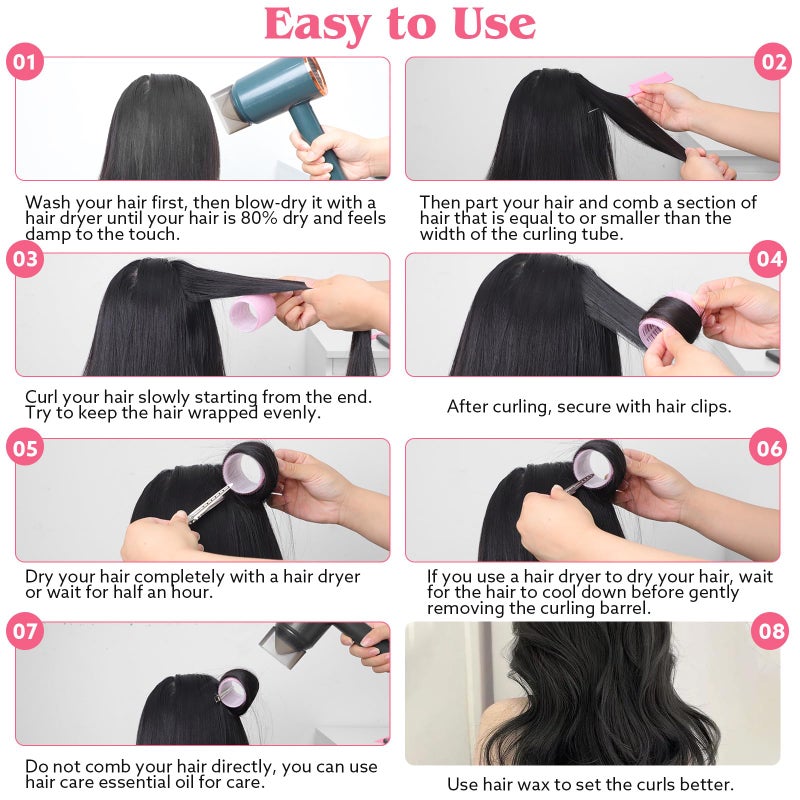 obeoby 4 Sizes Self-Grip Hair Rollers Set - 50 Pcs with Clips in 4 Colors, Jumbo Rollers for Long, Short Hair and Bangs (25mm, 36mm, 48mm, 60mm) - Image 4