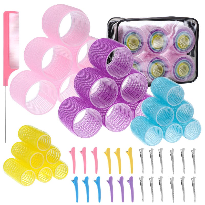obeoby 4 Sizes Self-Grip Hair Rollers Set - 50 Pcs with Clips in 4 Colors, Jumbo Rollers for Long, Short Hair and Bangs (25mm, 36mm, 48mm, 60mm) - Image 1
