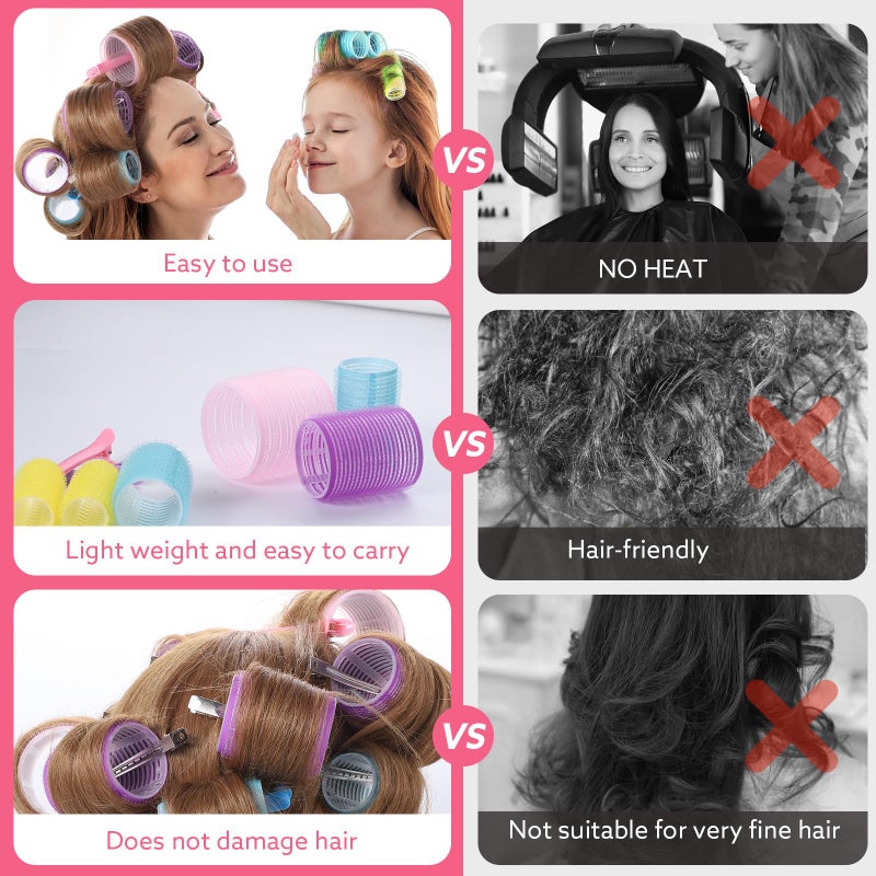obeoby 4 Sizes Self-Grip Hair Rollers Set - 50 Pcs with Clips in 4 Colors, Jumbo Rollers for Long, Short Hair and Bangs (25mm, 36mm, 48mm, 60mm) - Image 5