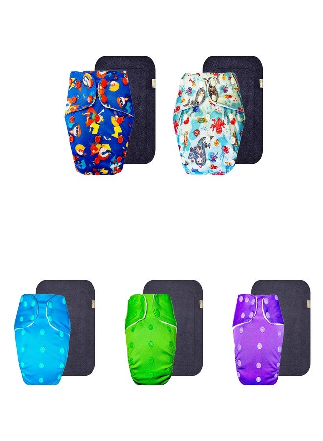 حفاضات قماشية فاخرة من دمبلدو مع حشوة سوداء (عبوة من 5) | مضادة للحساسية | مانعة للتسرب | سهلة التنظيف | تغيير حفاضات بدون قلق | من 3 أشهر إلى 3 سنوات | للجنسين - Image 1