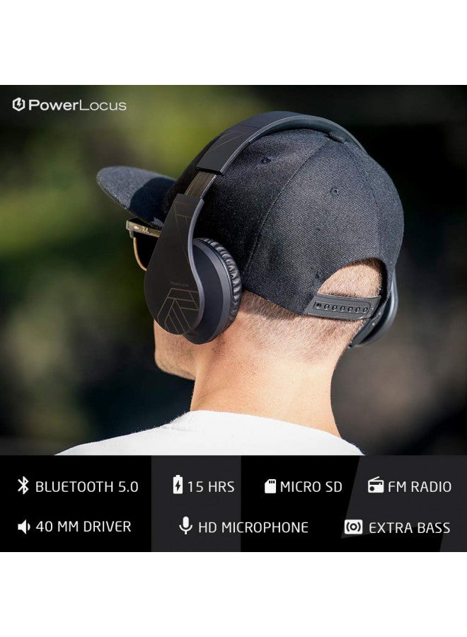 PowerLocus Bluetooth Over-Ear Headphones, Wireless Stereo Foldable Headphones Wireless and Wired Headsets with Built-in Mic, Micro SD/TF, FM for iPhone/Samsung/iPad/PC (Black) - Image 1