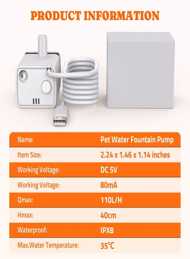 Pawtners Cat Water Fountain Pump, Replacement Pump for Pet Drinking Fountains, Compatible with Pawtners 4L Stainless Steel Pet Water Fountain, Cat Fountain Motor with Water Sensor and Indicator Light - Image 4