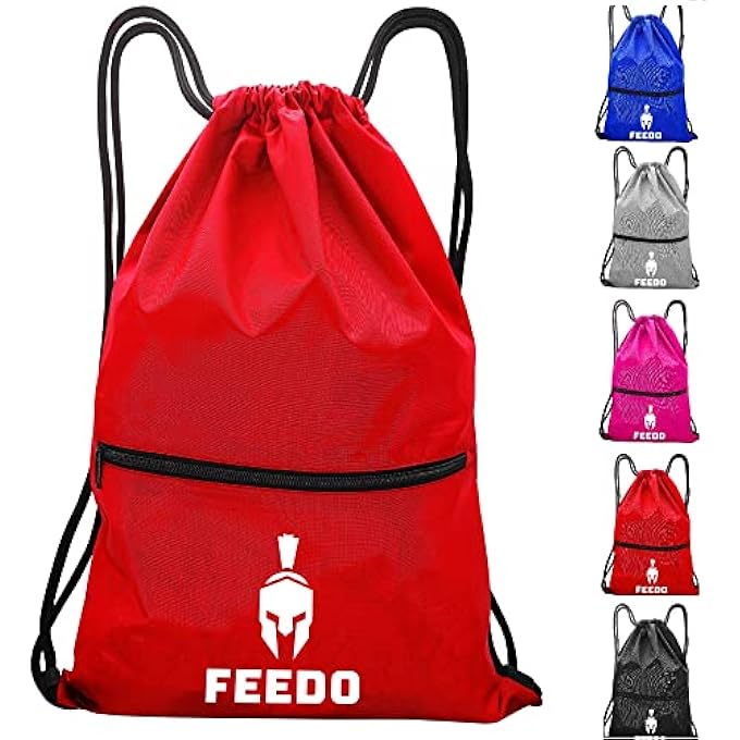 Drawstring Gym Bag Waterproof with zip pocket Large Sports Backpack String Swim Drawstring Sack Nylong Bags Travel Beach School Bag Swimming for Mens Womens Kids Boys Girls Adults Children Ladies - Image 1