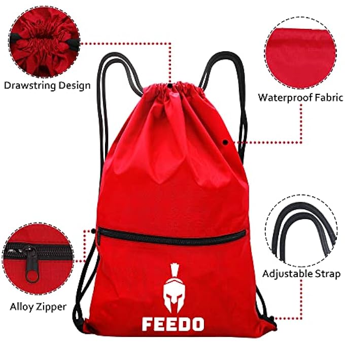 Drawstring Gym Bag Waterproof with zip pocket Large Sports Backpack String Swim Drawstring Sack Nylong Bags Travel Beach School Bag Swimming for Mens Womens Kids Boys Girls Adults Children Ladies - Image 4