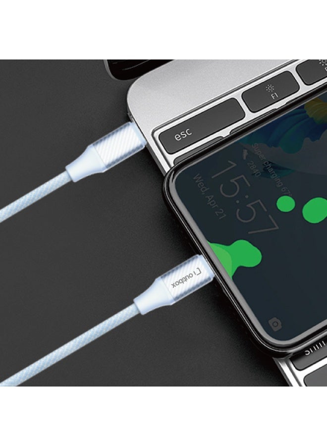 أوت بوكس كابل شحن سريع من نوع USB-C إلى USB-C من Outbox، بقوة 60 واط و3 أمبير، مصنوع من النايلون المضفر بطول 1.2 متر، متوافق مع جميع الهواتف الذكية والأجهزة اللوحية وأجهزة الكمبيوتر المحمولة المزودة بمنفذ USB من النوع C - أزرق - Image 2