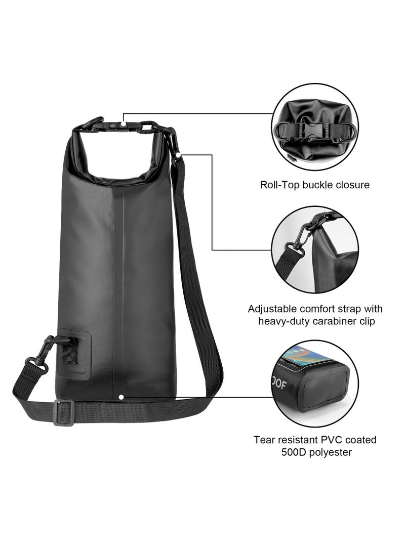 Zikra Waterproof Dry Bag, Beach Phone Bag 2L Roll Top Waterproof Backpack w/Phone Case/Pouch, Lightweight Dry Storage Bag for Travel Swimming Boating Kayaking Camping Beach Fishing Rafting, Black - Image 3