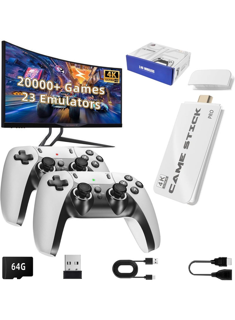 YZMA GLOBAL 4K Wireless TV Game Stick with Dual 2.4G Controllers, Plug and Play HDMI Console, 64GB Memory Built-in - Image 1