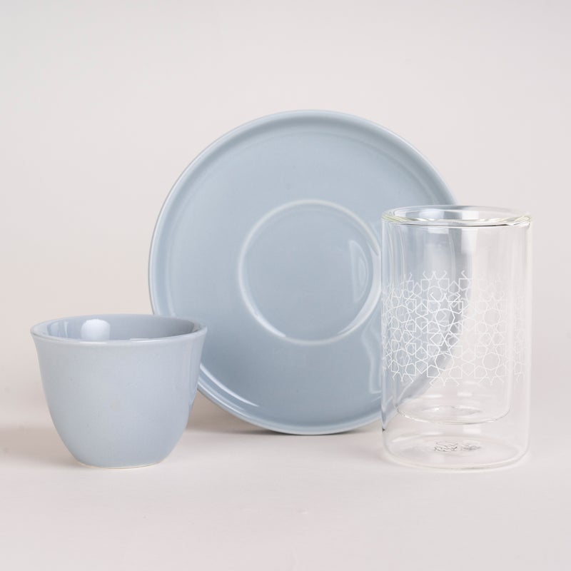 Dallaty light blue glass and porcelain Tea and coffee cups set 18 pcs - Image 2